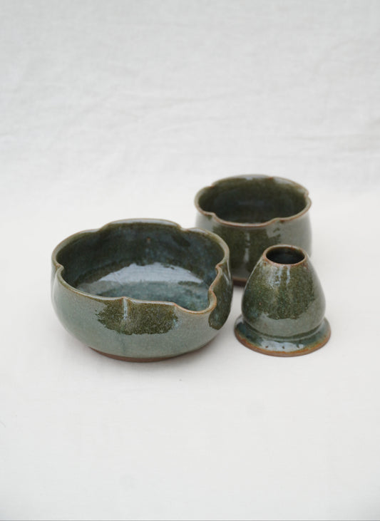 Set Matcha Floral en Verde Bosque