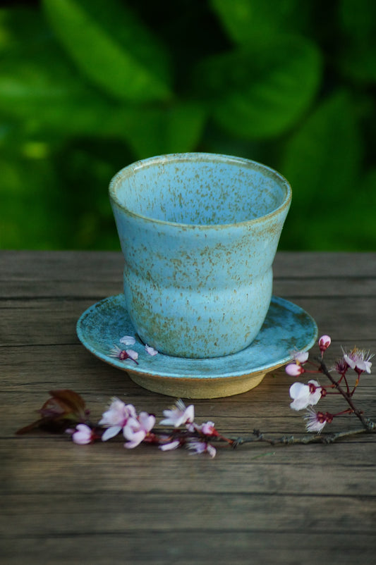 Vasito con plato en celeste